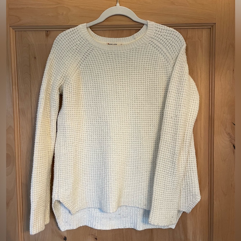 Marine Layer Cream Waffle-Knit Crew Sweater